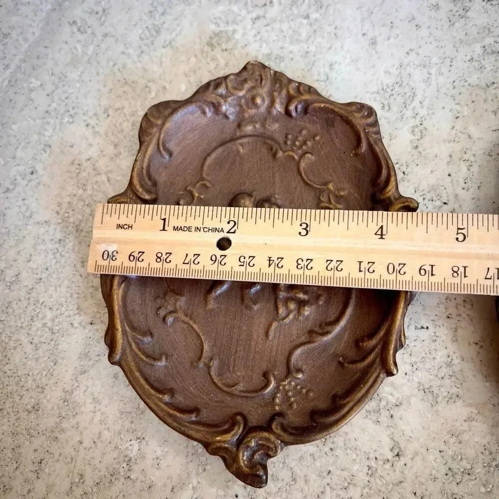Lot of 2 Vintage 70s Womens Brown Midcentury Ceramic Carved Wall Plaque Decor Sm